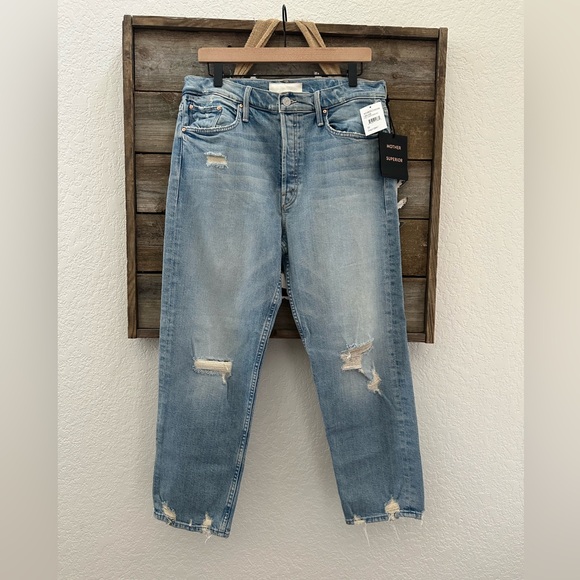 MOTHER SUPERIOR The Tomcat Ankle Distressed Blue Jeans The...